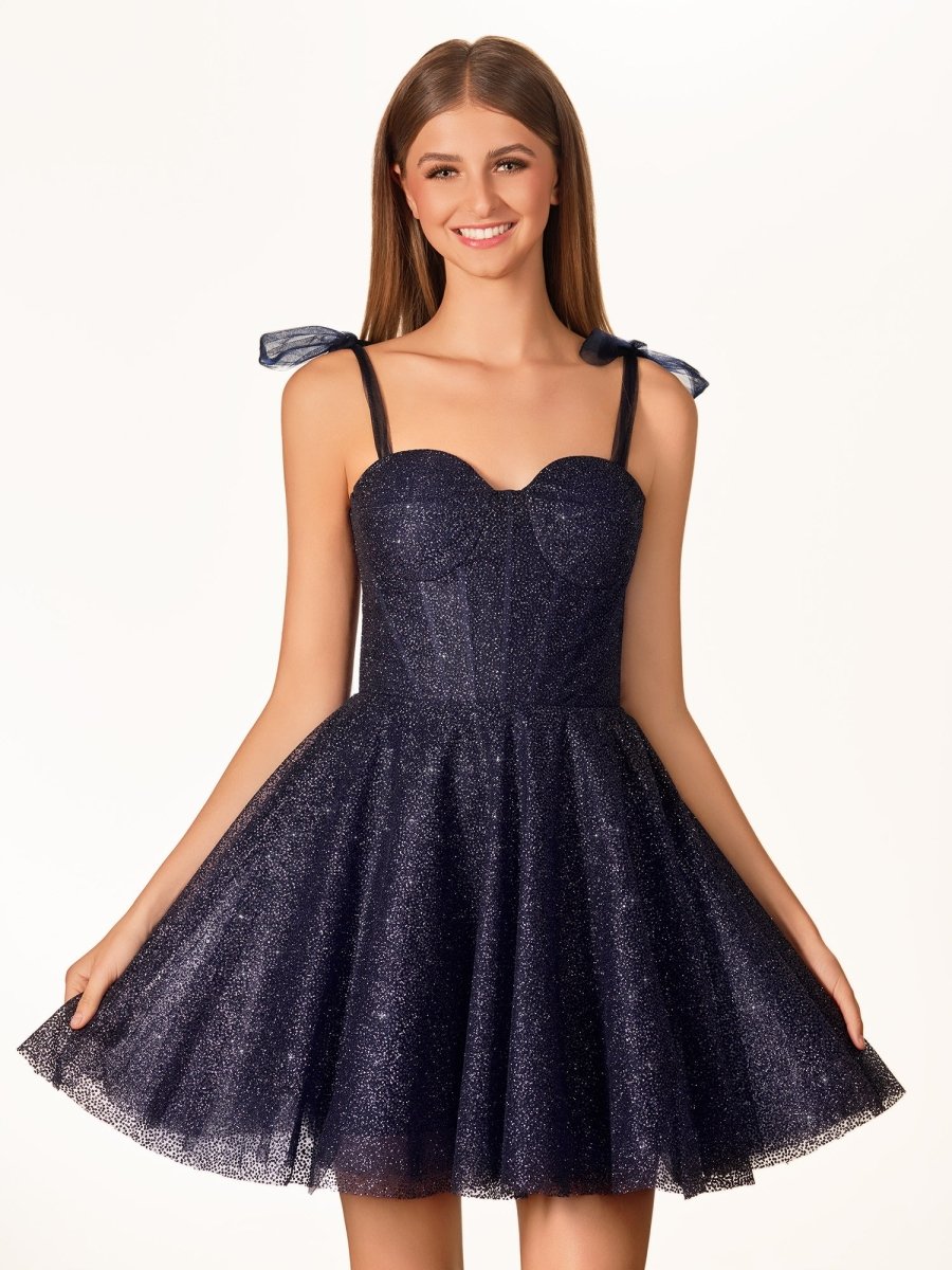 Sevoba|A-Line Tie Shoulder Ivory Spraying Short Party Dress