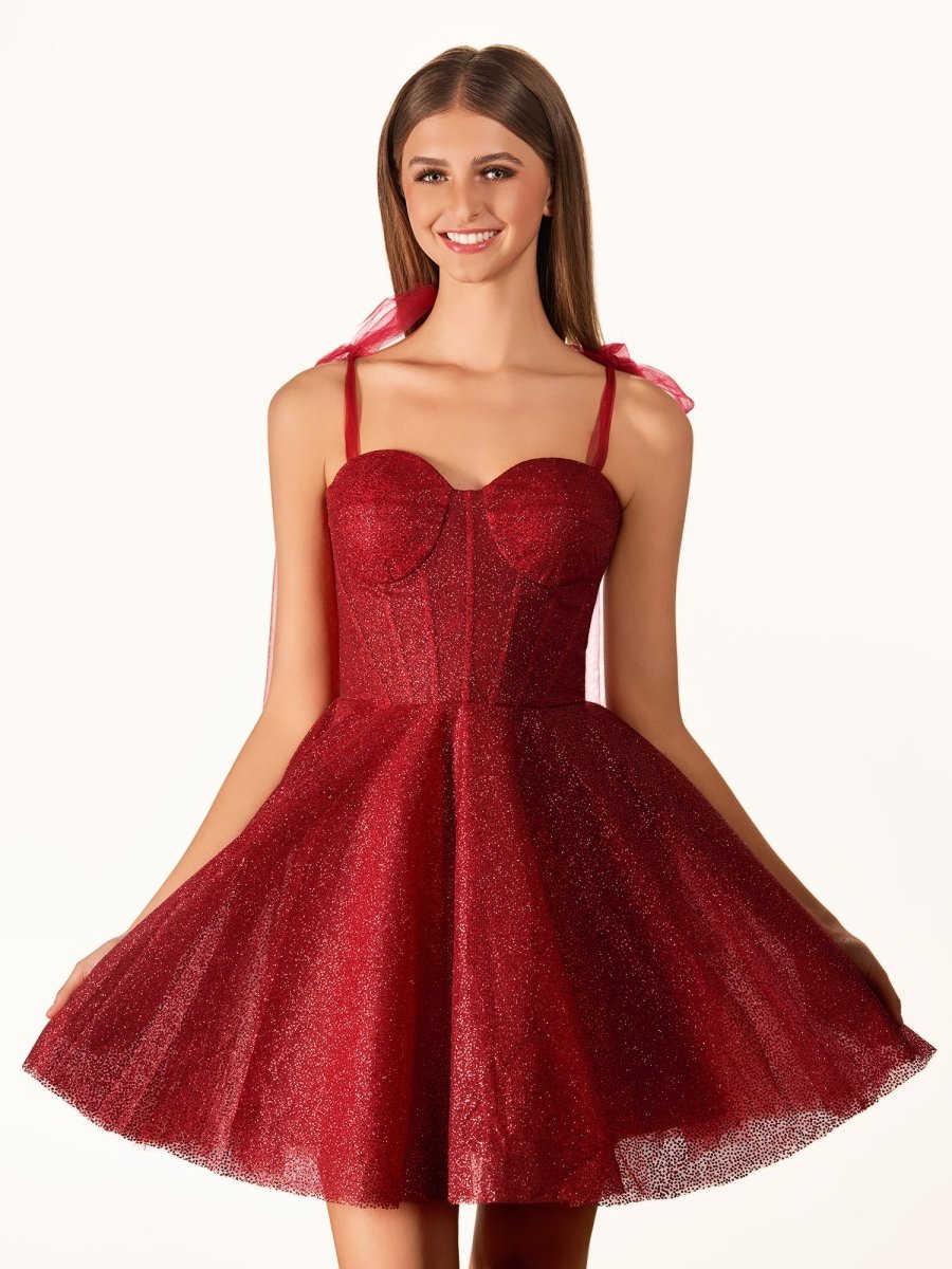 Jessalyn | Tie Shoulder White Spraying A-Line Short Party Dress