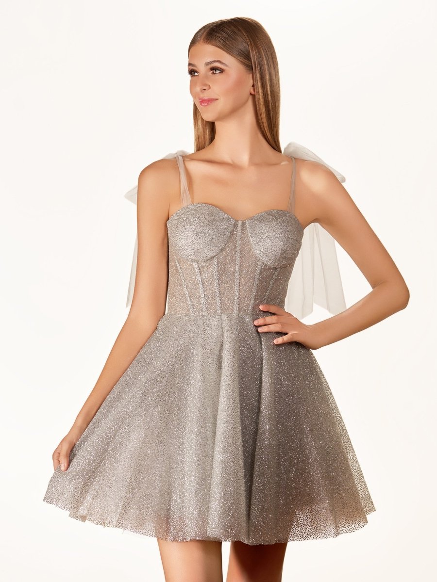 Jessalyn | Tie Shoulder White Spraying A-Line Short Party Dress