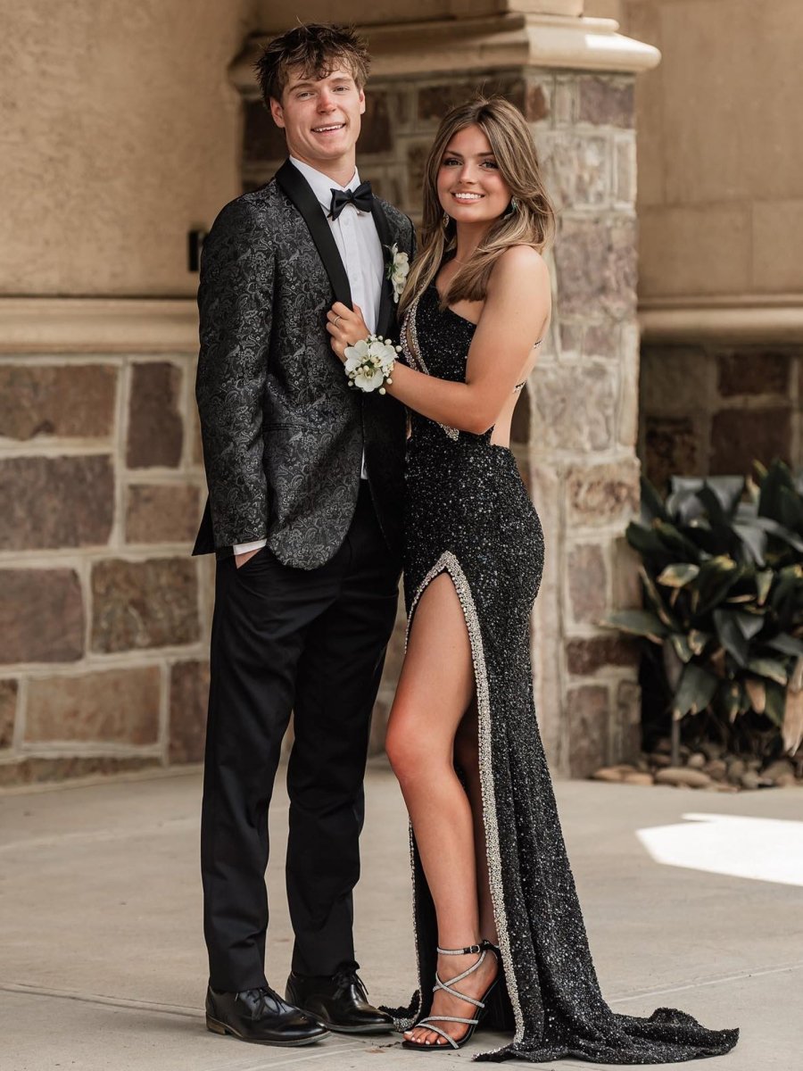 Orange One Sholder Sequins Mermaid Prom Dresses with Slit