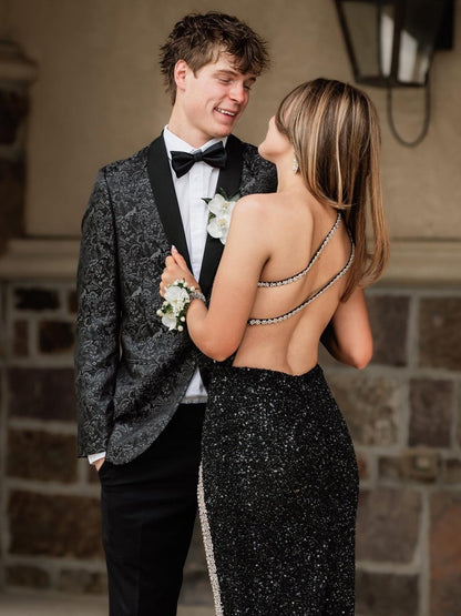 Orange One Sholder Sequins Mermaid Prom Dresses with Slit