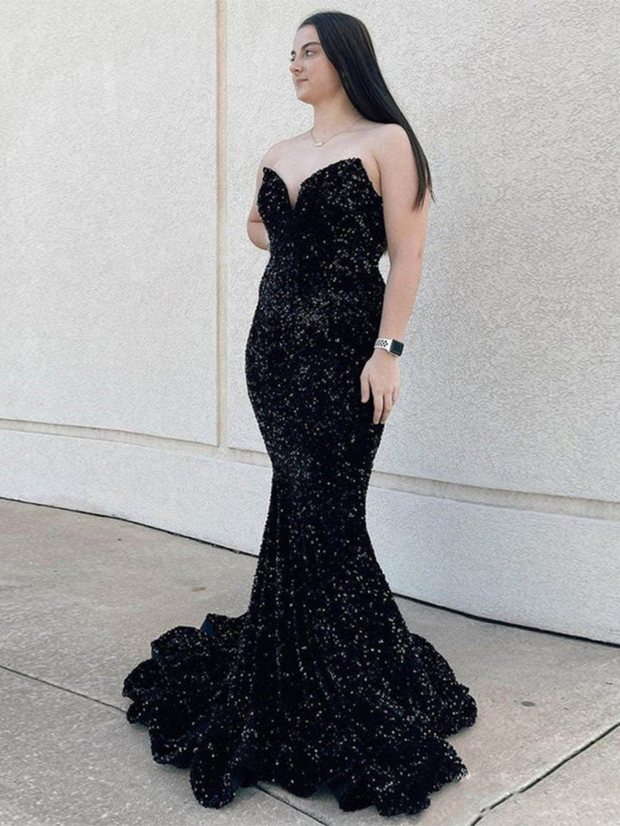 Ulissa| Red Mermaid Sweetheart Neck Sequins Long Prom Dresses