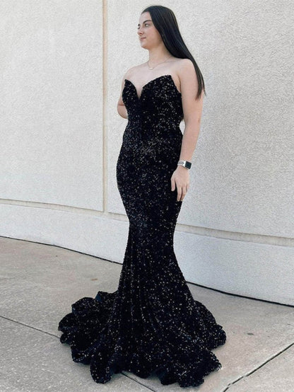 Ulissa| Red Mermaid Sweetheart Neck Sequins Long Prom Dresses