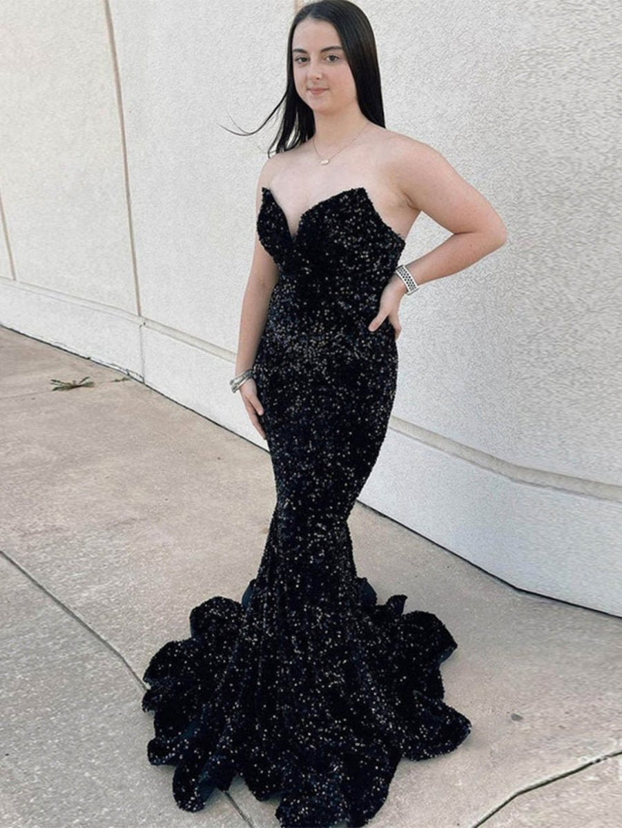 Ulissa| Red Mermaid Sweetheart Neck Sequins Long Prom Dresses