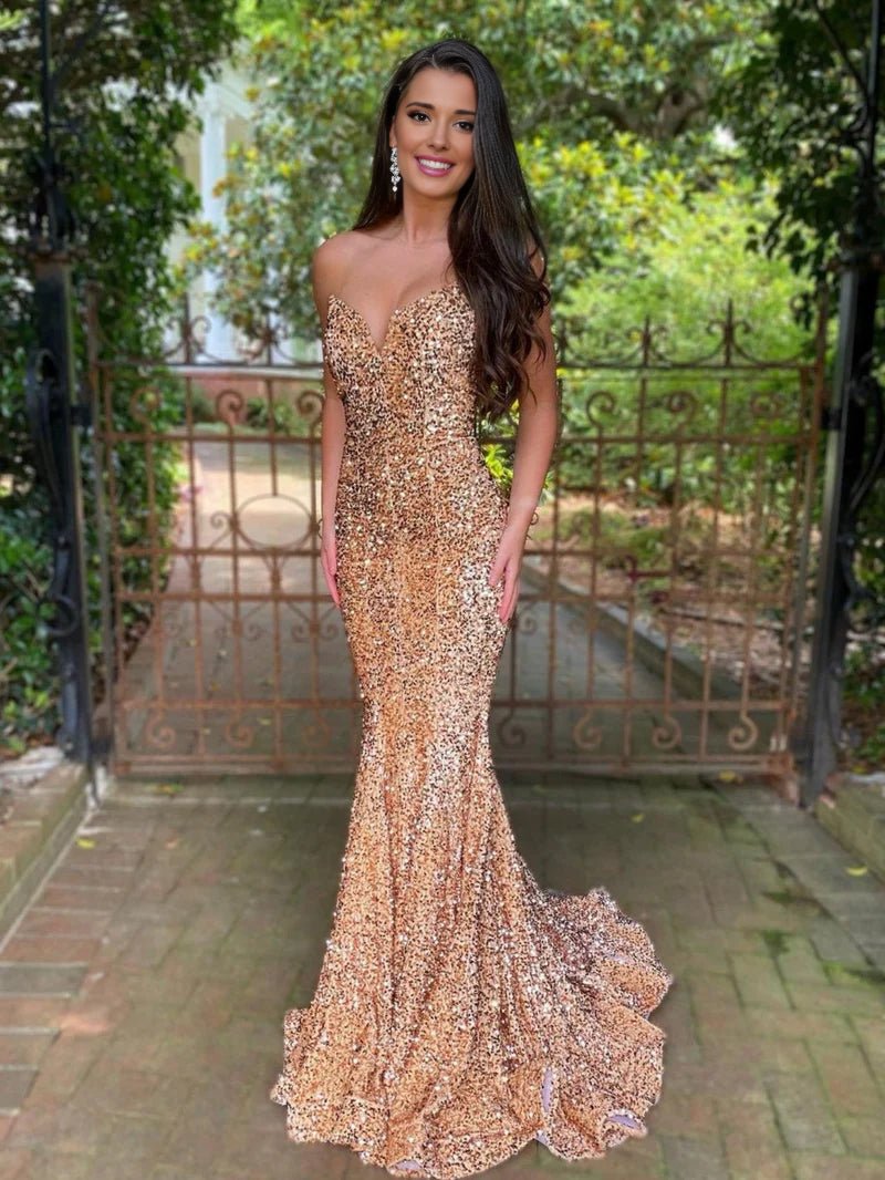 Ulissa| Red Mermaid Sweetheart Neck Sequins Long Prom Dresses