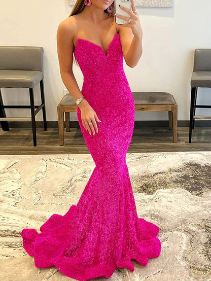 Ulissa| Red Mermaid Sweetheart Neck Sequins Long Prom Dresses