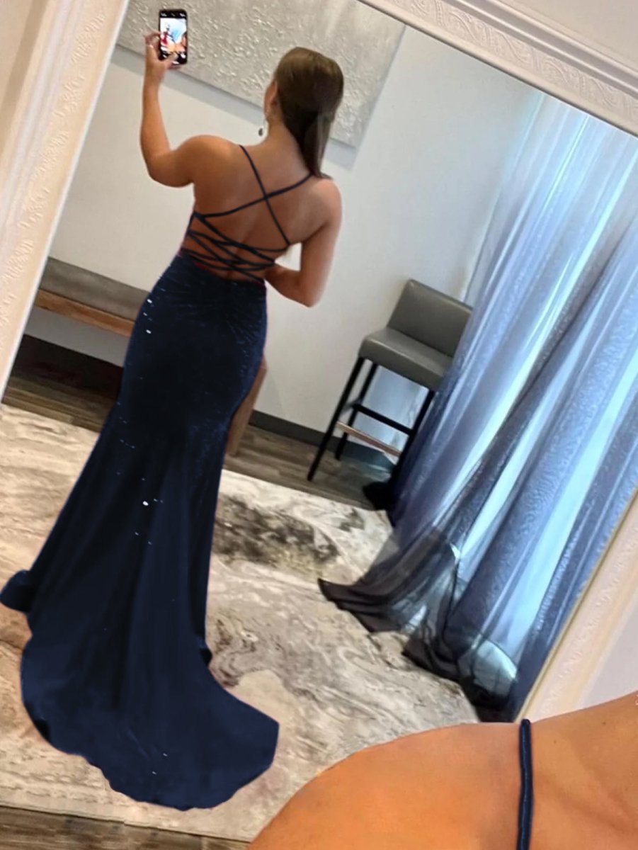Malia |Mermaid V Neck Glitter Satin Prom Dress