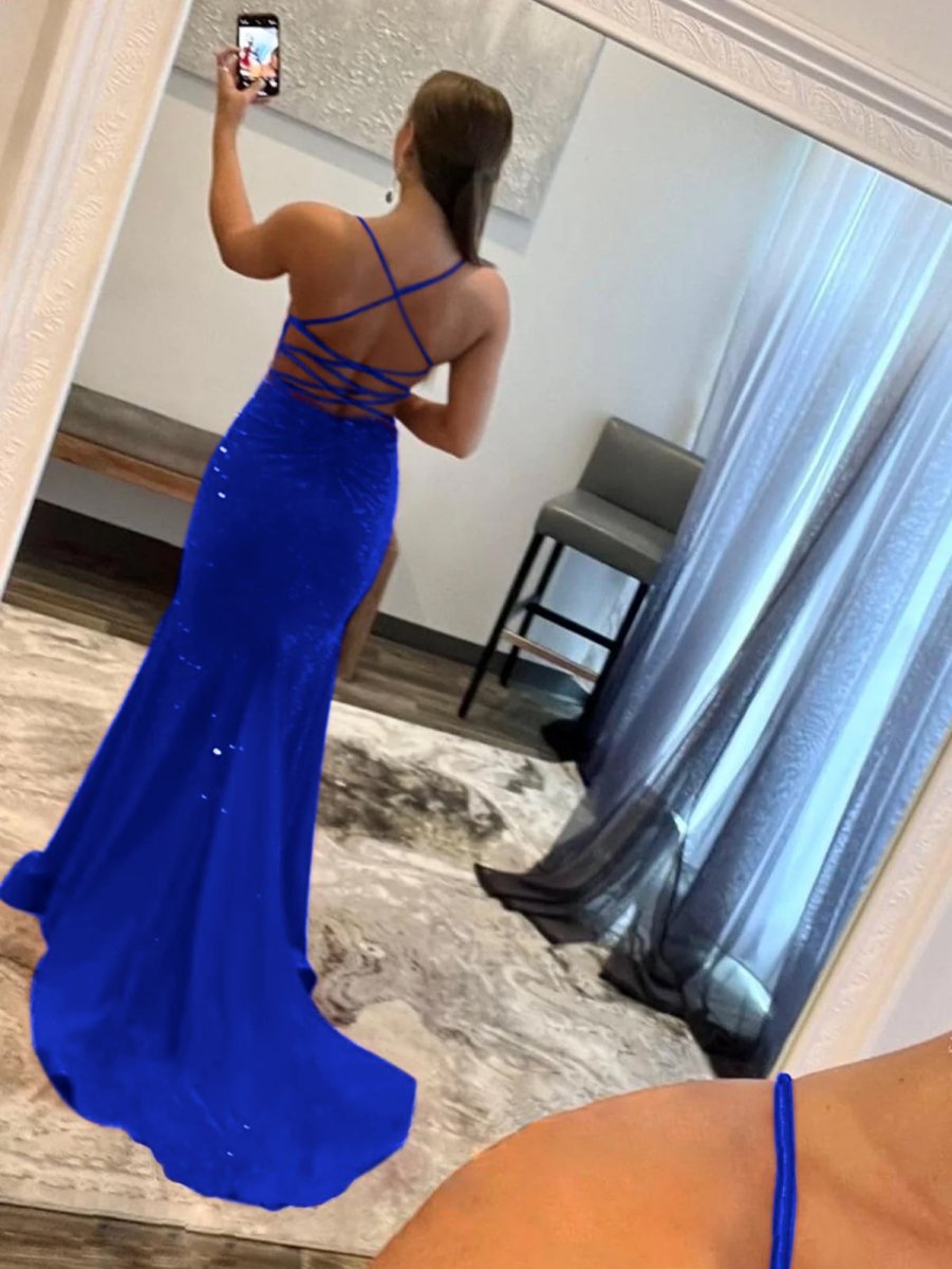 Malia |Mermaid V Neck Glitter Satin Prom Dress