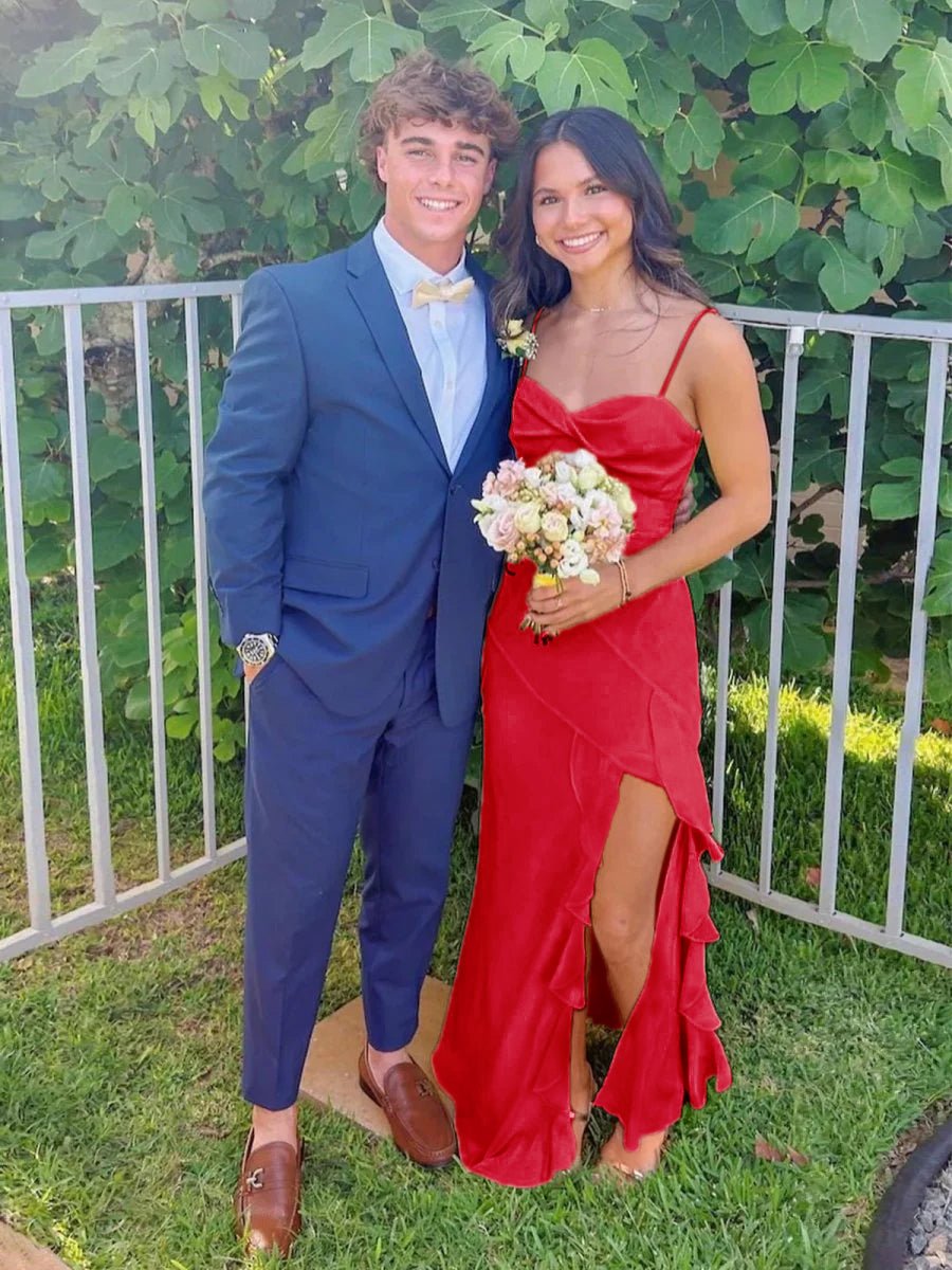 Venicia | V-Neck Yellow Chiffon Ruffles Long Prom Dresses with Slit