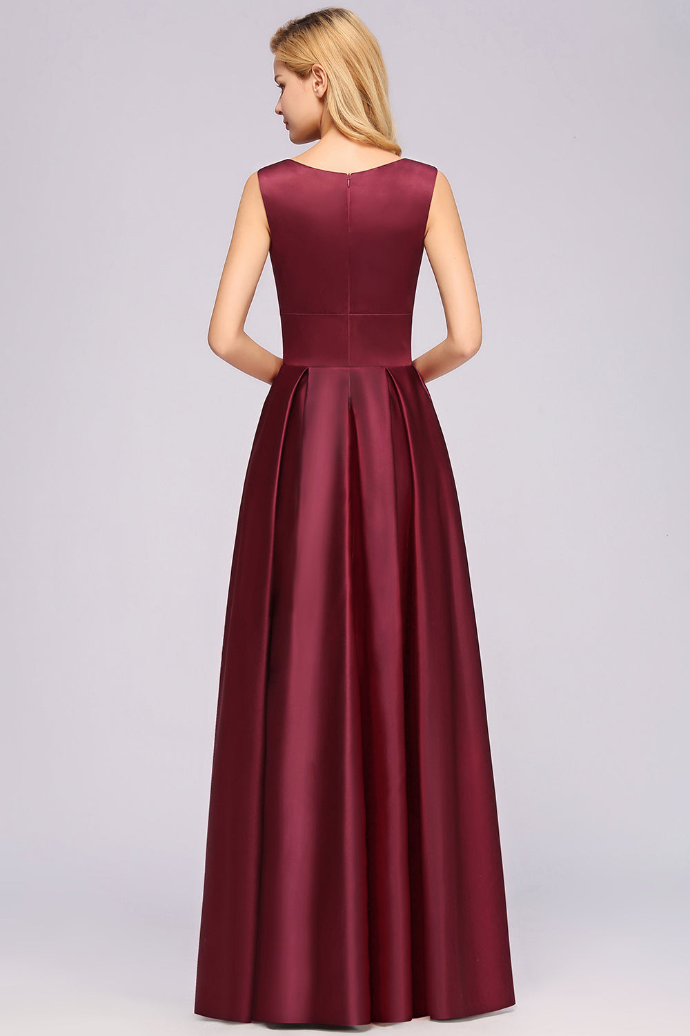 Vintage Deep-V-Neck Long Burgundy Bridesmaid Dresses