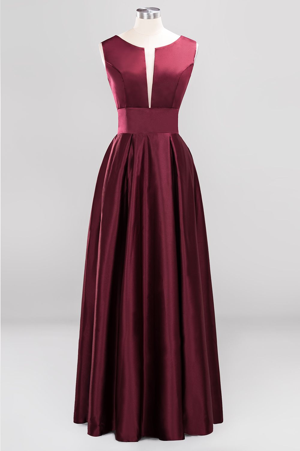 Vintage Deep-V-Neck Long Burgundy Bridesmaid Dresses