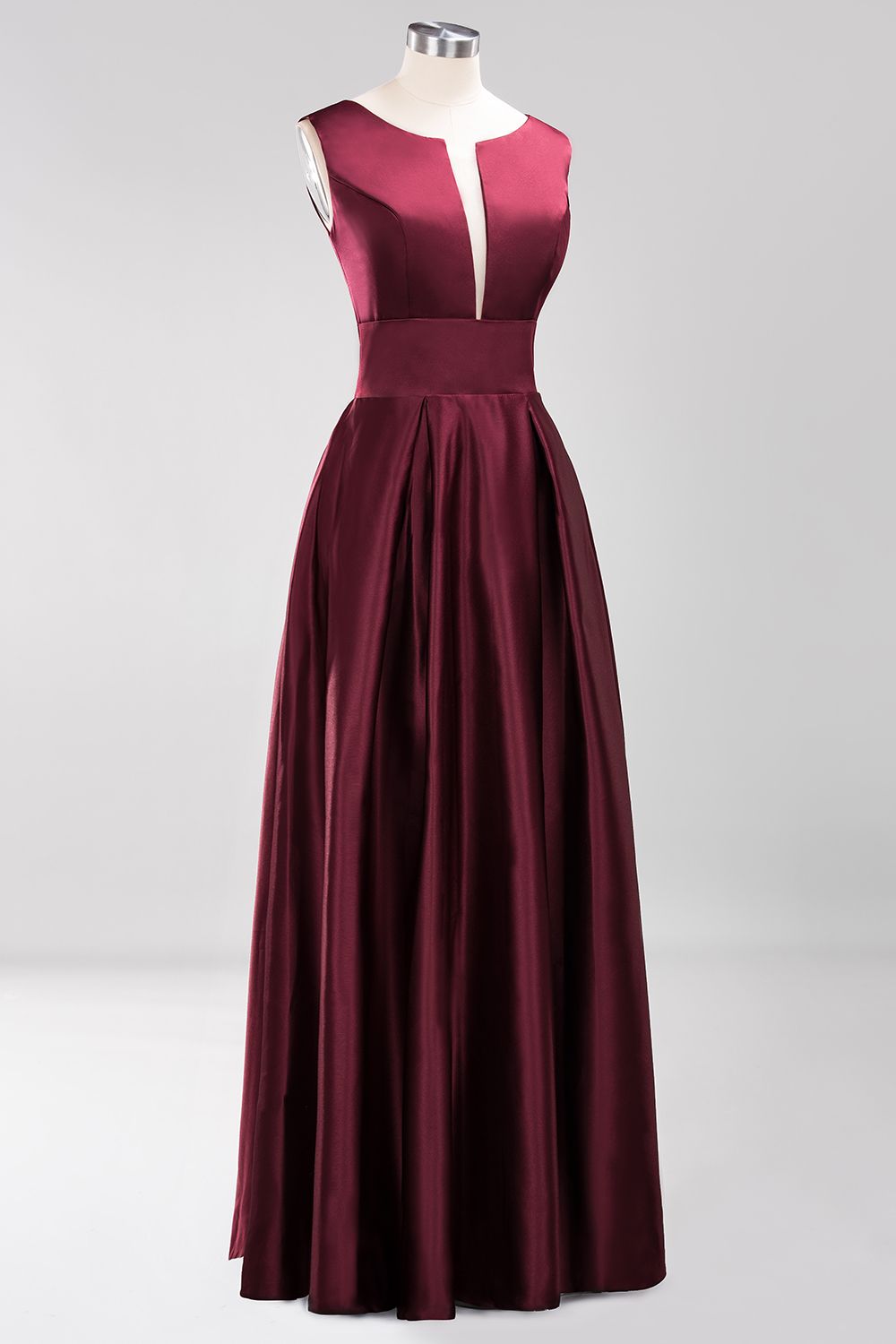 Vintage Deep-V-Neck Long Burgundy Bridesmaid Dresses