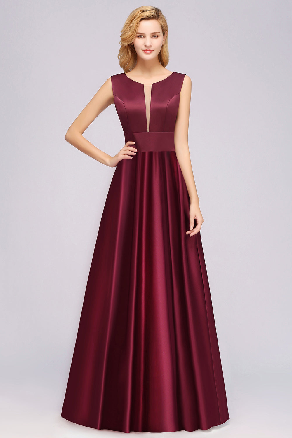 Vintage Deep-V-Neck Long Burgundy Bridesmaid Dresses