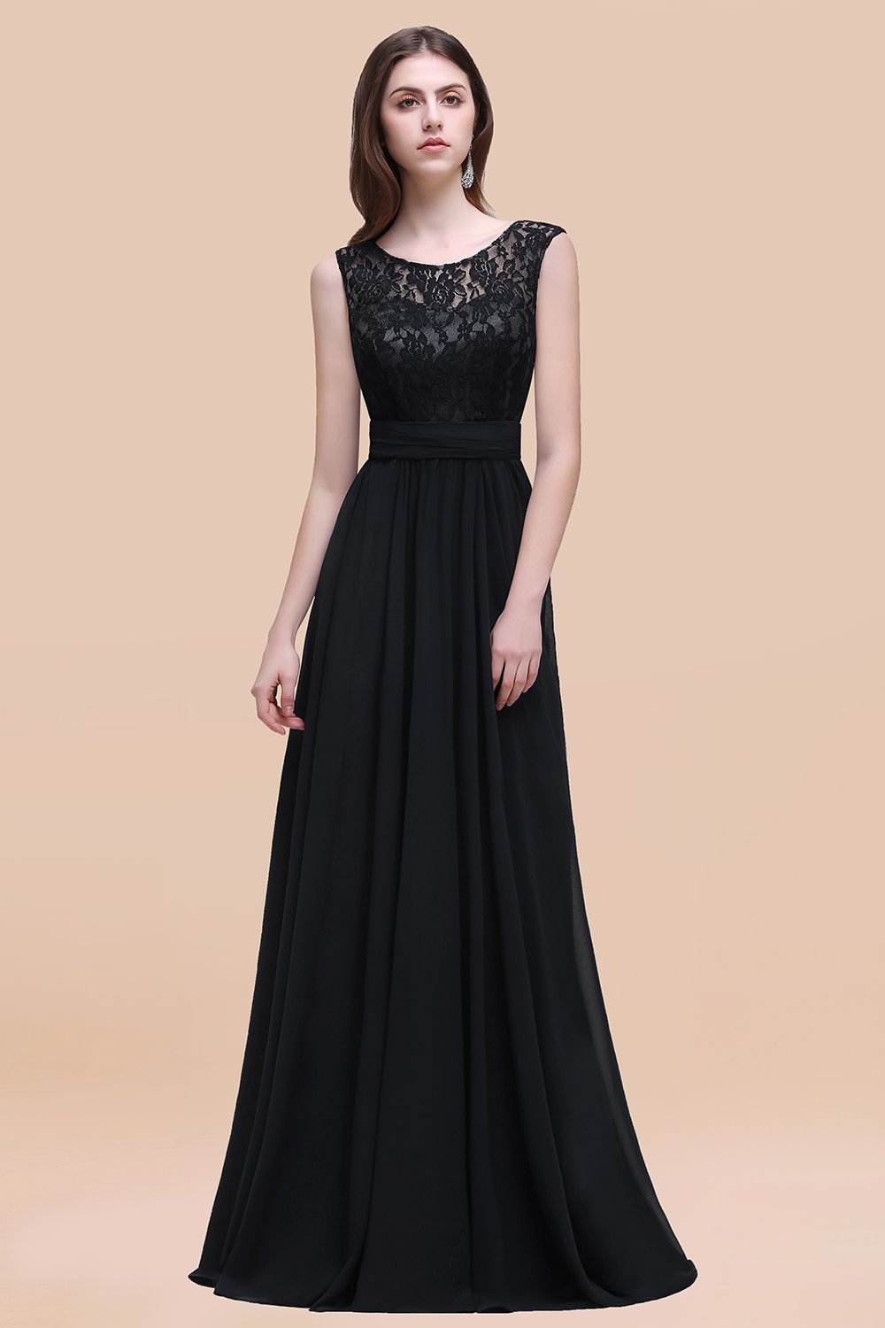 Vintage Lace Scoop Sleeveless Dark Blue Bridesmaid Dresses with V-Back