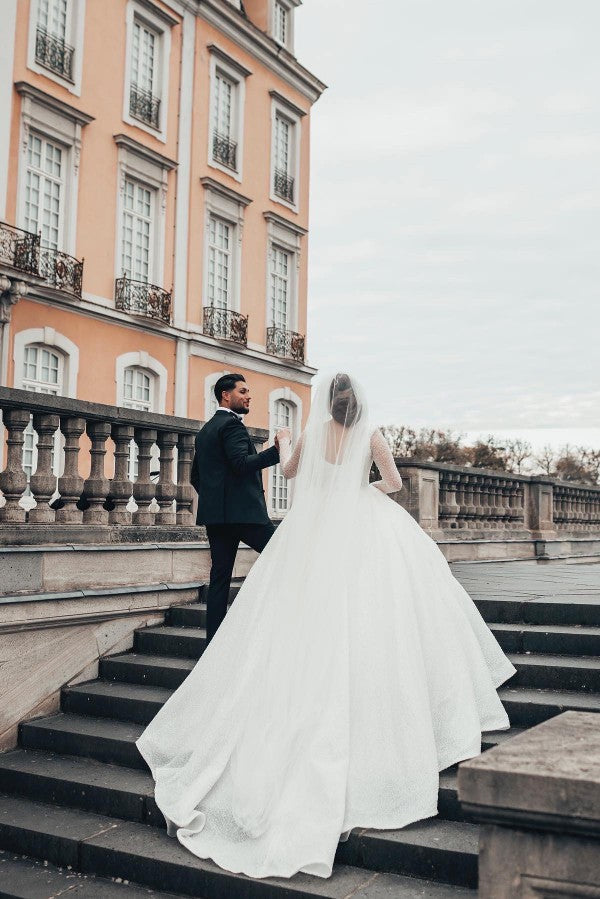 White Long Sleeves Wedding Dress Ball Gown On Sale