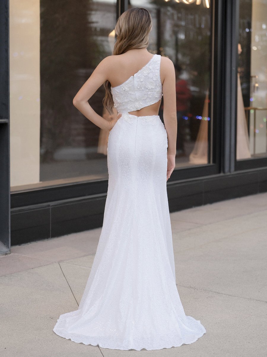 Sevoba|Sheath One Shoulder Sequins Prom Dress with 3D Appliques