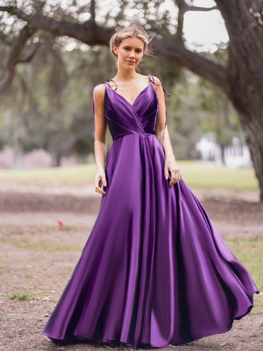 Wrap Satin A-Line Floor Length Evening Dress