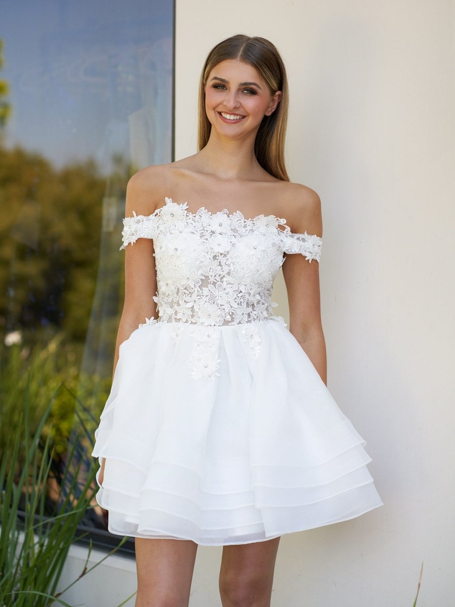 Sevoba|A-Line Lace Organza Appliqued Off-the Shoulder Prom Dress