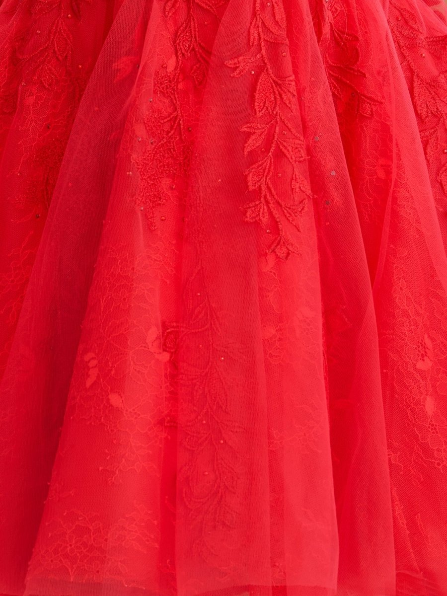 Sevoba|A-line Red Sweetheart Appliques Lace Homecoming Dress With Corset Back