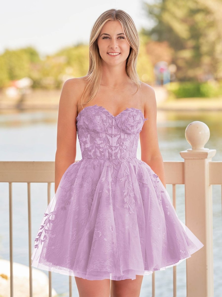 Sevoba|A-line Red Sweetheart Appliques Lace Homecoming Dress With Corset Back