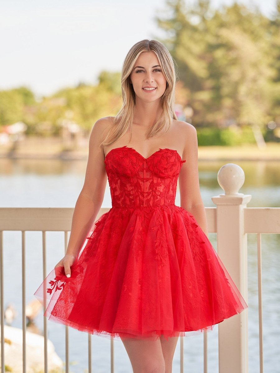 Sevoba|A-line Red Sweetheart Appliques Lace Homecoming Dress With Corset Back