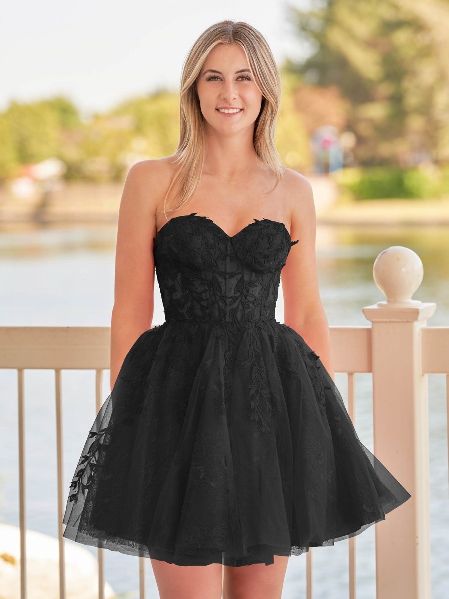 Sevoba|A-line Red Sweetheart Appliques Lace Homecoming Dress With Corset Back