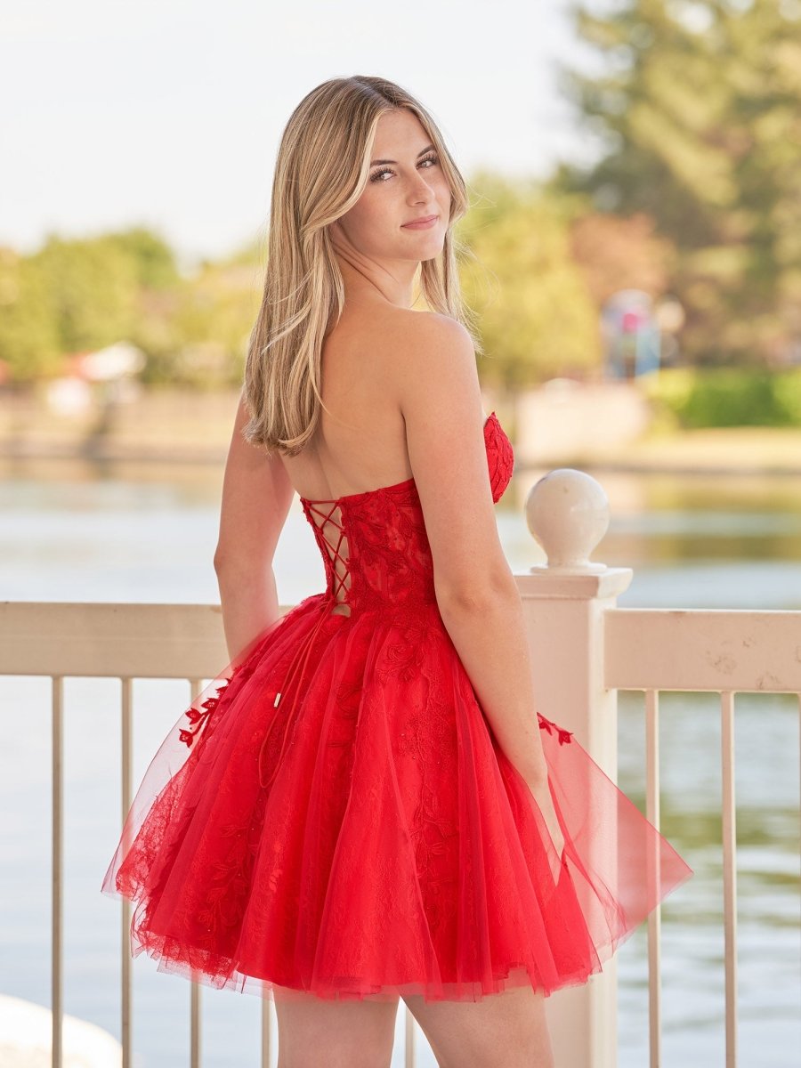 Sevoba|A-line Red Sweetheart Appliques Lace Homecoming Dress With Corset Back