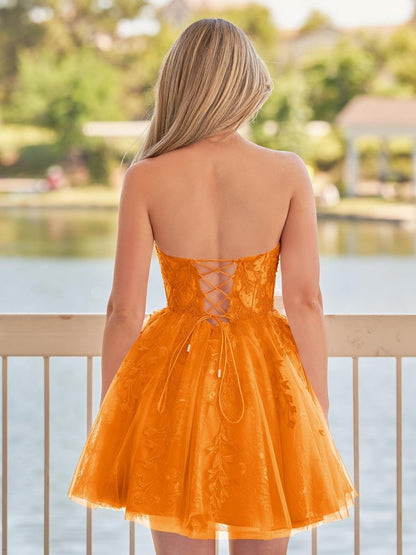 Yasmin | A-line Red Sweetheart Appliques Lace Homecoming Dress With Corset Back