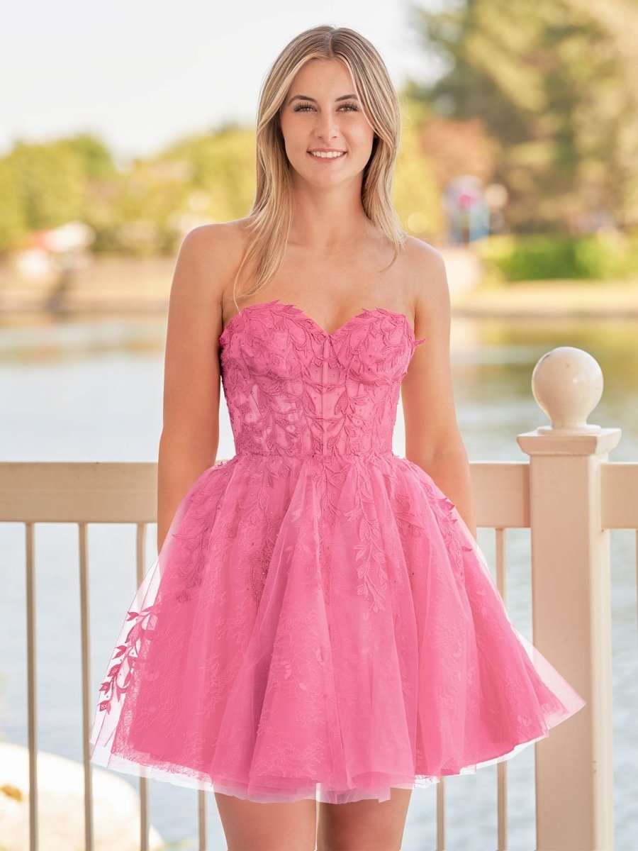Sevoba|A-line Red Sweetheart Appliques Lace Homecoming Dress With Corset Back