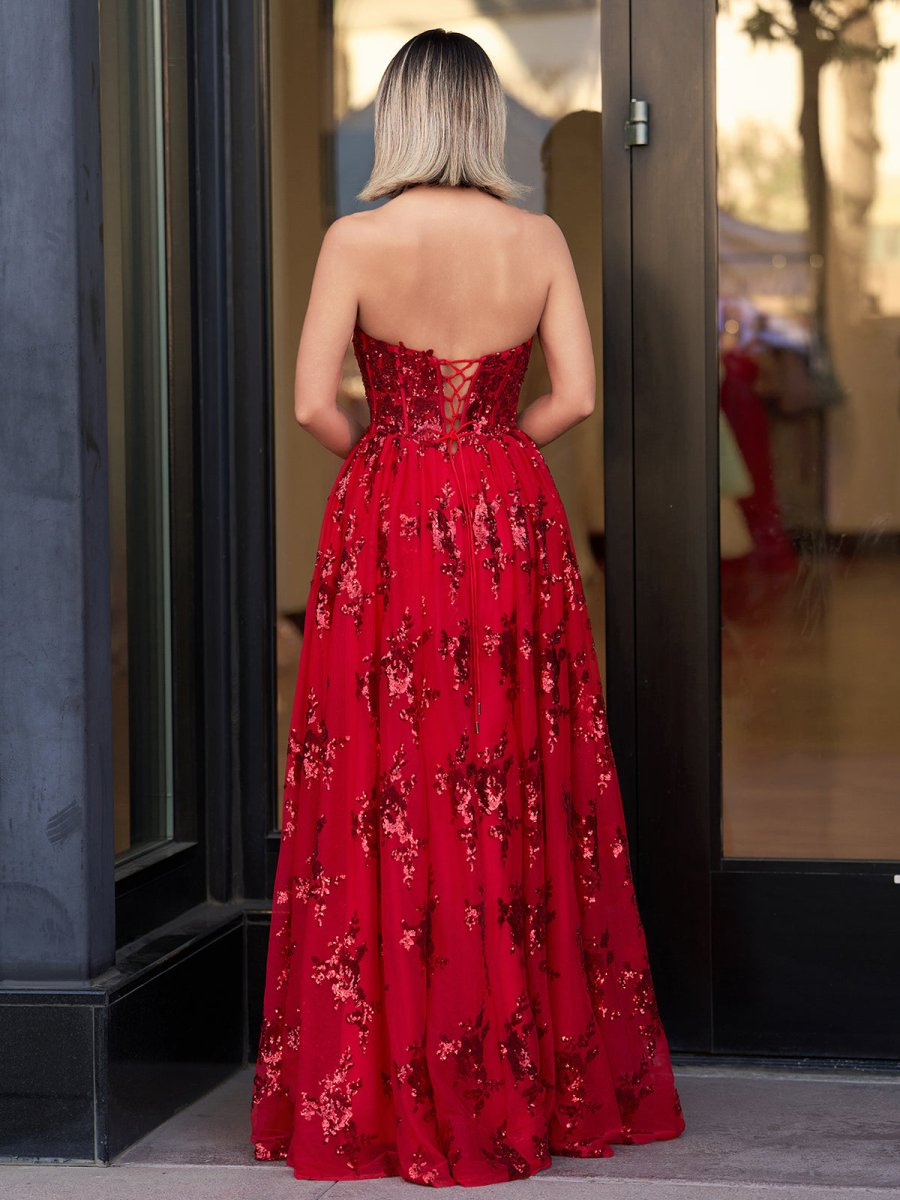 Sevoba|A Line Strapless Pleating Long Prom Dress With Applique