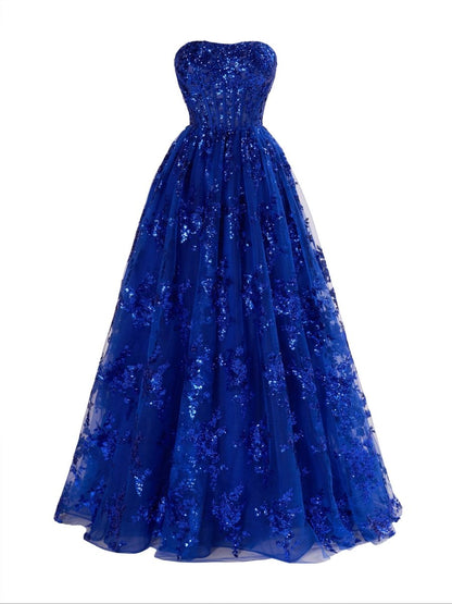 Zara | A Line Strapless Pleating Long Prom Dress With Applique